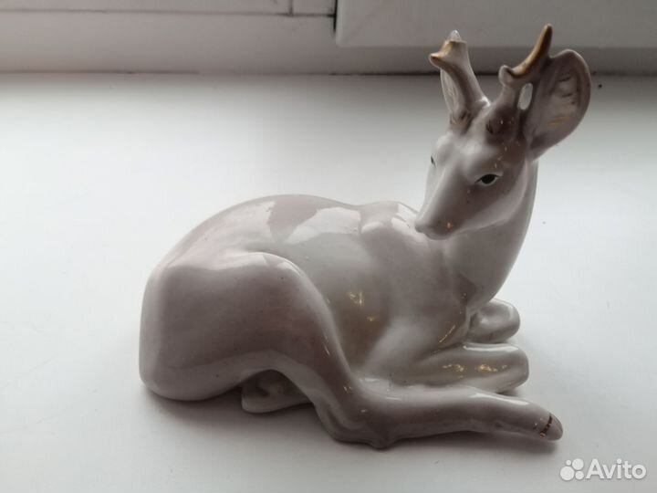 Антиквариат СССР. Статуэтка олень. Старая Гжель
