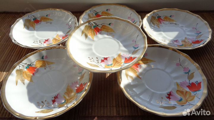 Сахарница Блюдце Вербилки Набор 6 шт Фарфор СССР