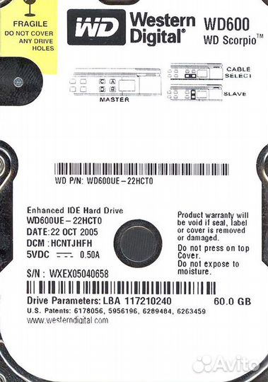 Жесткий диск Western Digital WD600UE 60Gb 5400 IDE