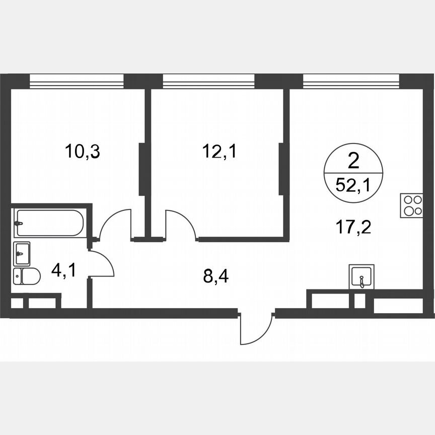 2-к. квартира, 52,1 м², 6/17 эт.