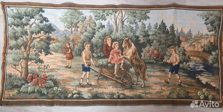 Гобеленовый коврик старинный Дети на прогулке