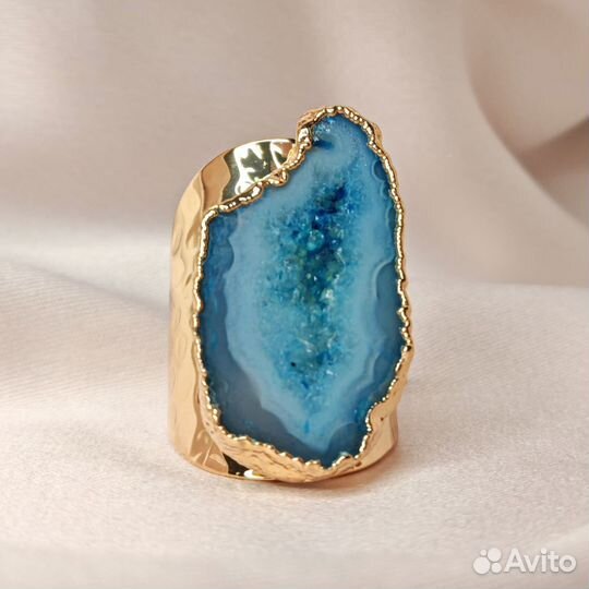 Кольцо голубой агат