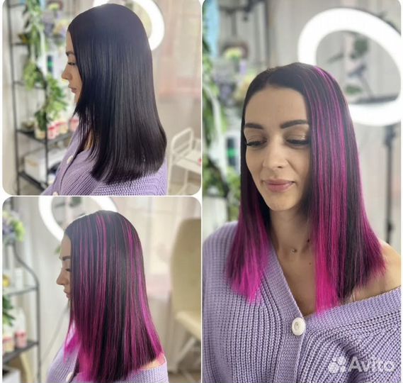 Наращивание натуральных цветных прядей