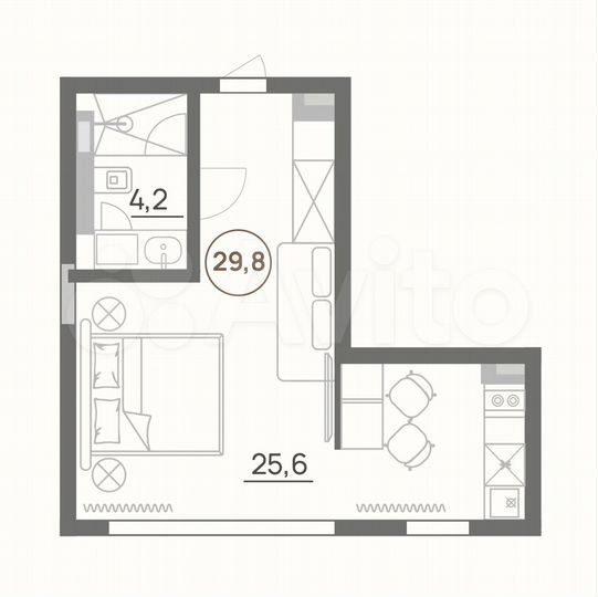 Апартаменты-студия, 29,5 м², 3/3 эт.