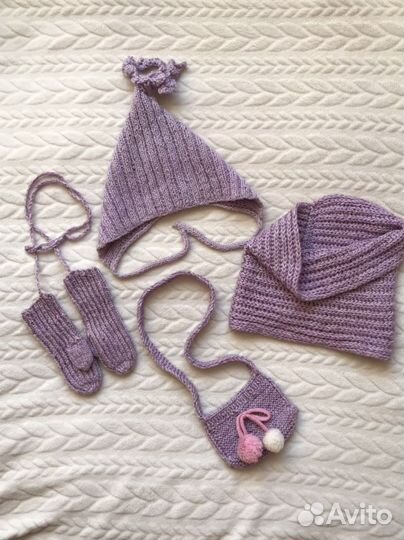 Шапка и снуд + варюшки + сумочка