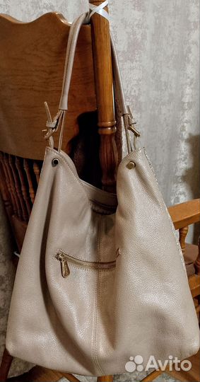 Сумка, натуральная кожа, бежевая