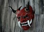Маска Самурая Демон с клыками красный карнавальная