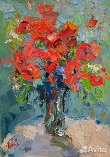 Живопись. Картина маслом Маки. Букет с маками