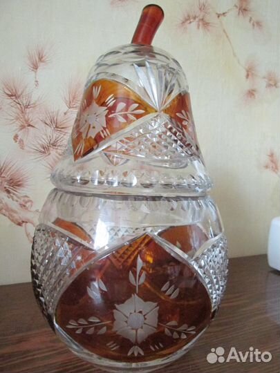 Конфетница в виде груши Хрусталь с янтарём
