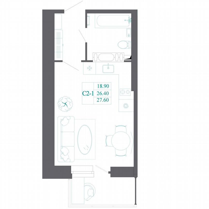 Квартира-студия, 27,6 м², 9/19 эт.