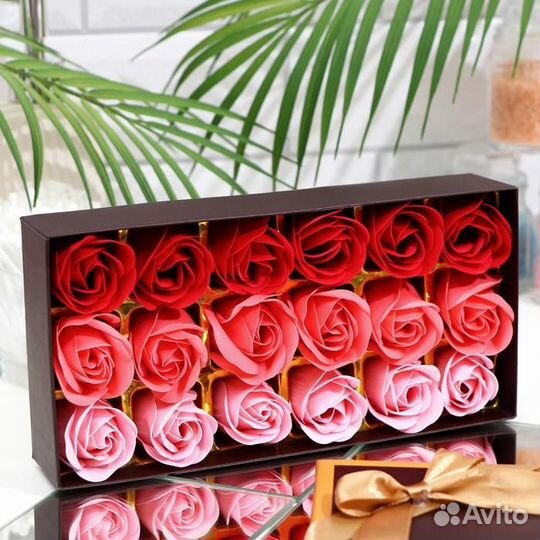 Мыльные розочки, цветные оттенки, набор 18 шт