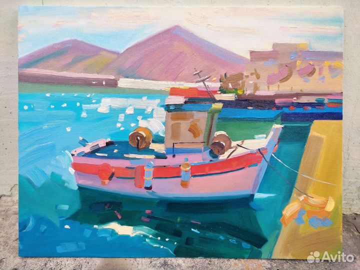 Картина маслом на холсте, морской пейзаж, Катерок