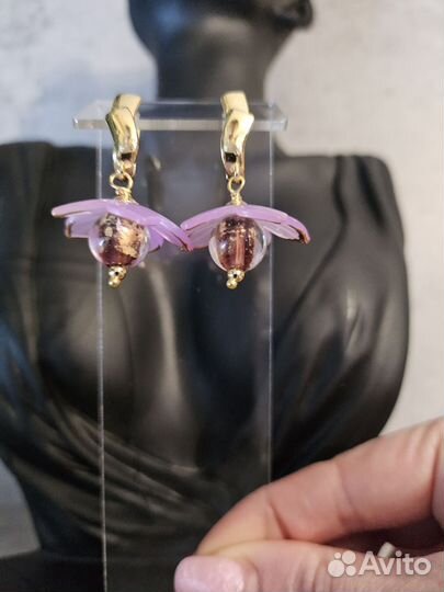 Серьги Первоцветы, муранское стекло