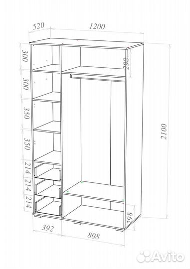 Шкаф распашной трехстворчатый 