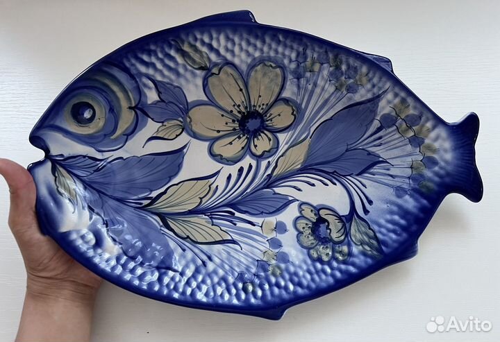 Блюдо большое керамика рыба