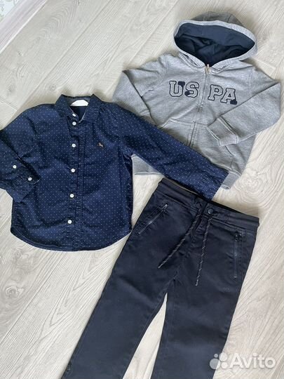 Кофта uspa, рубашка H&M, брюки Ostin, рост 104