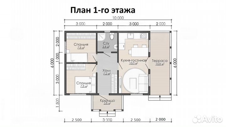 Каркасный дом 6х8 и терраса 6х2