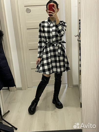 Платье хлопок чёрно-белое в клетку