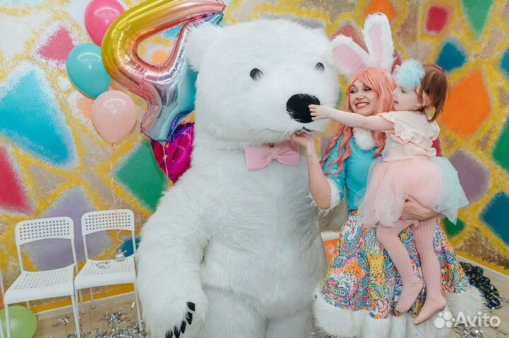 Белый ростовой медведь 2 и 3 метра + шарики