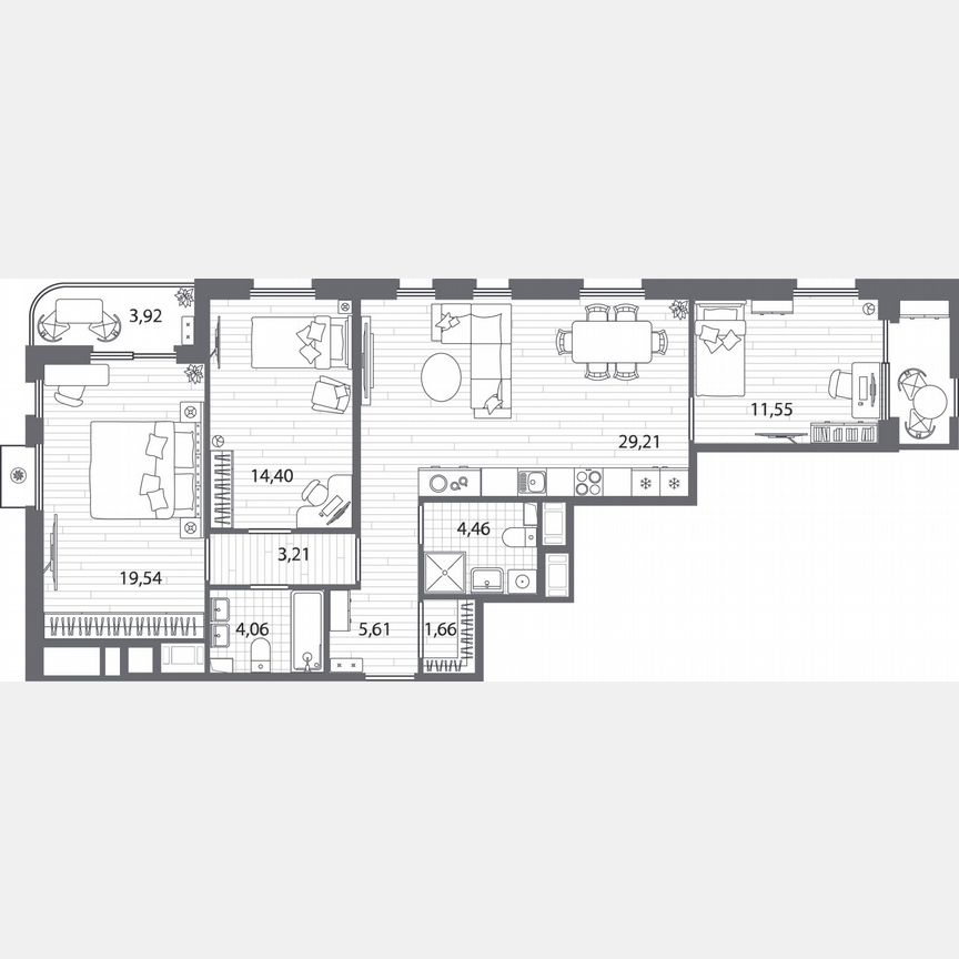 3-к. квартира, 97,2 м², 12/13 эт.