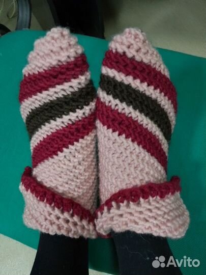 Вязаные носки овечья шерсть, следки, тапочки