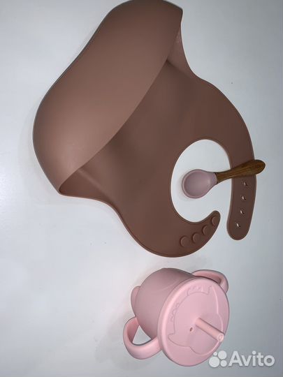 Нагрудник силиконовый импортный, ложка, поильник