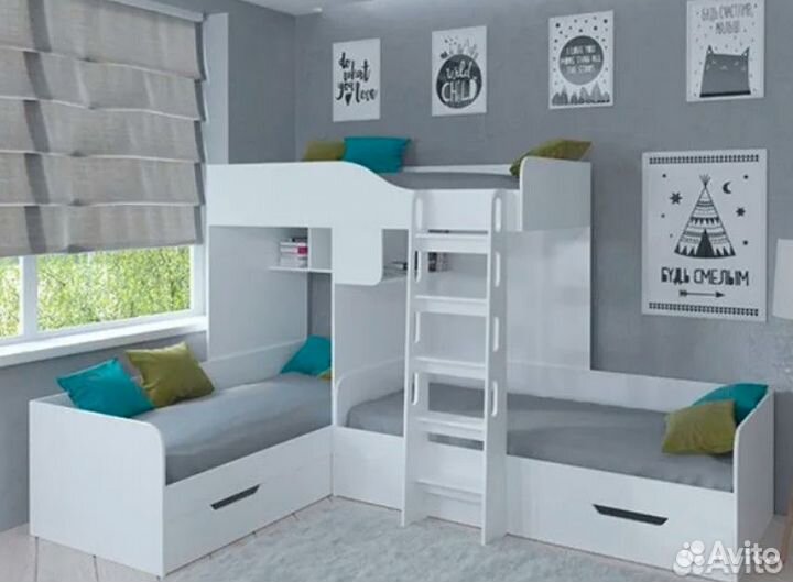 Двухъярусная кровать детская Дуб Молочный/Розовый