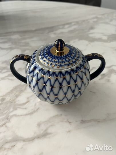 Сахарница ифз кобальтовая сетка с позолотой