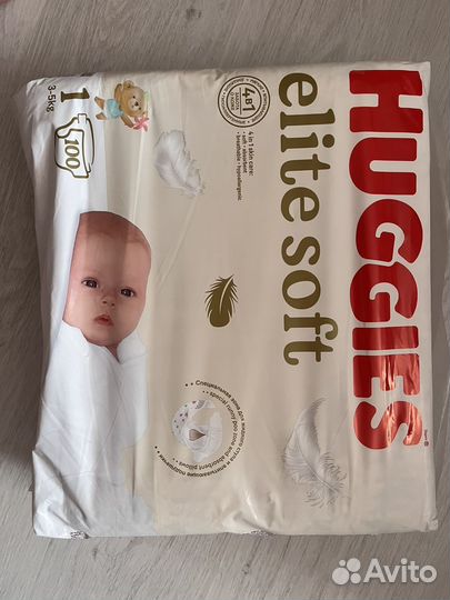 Подгузники huggies elite soft 100 шт
