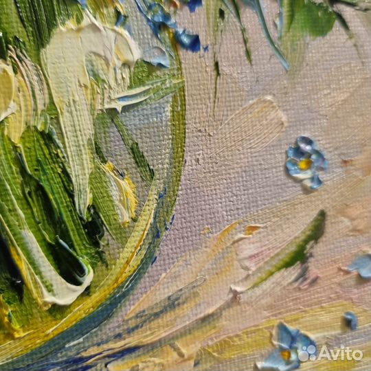 Незабудки картина маслом миниатюра цветы натюрморт