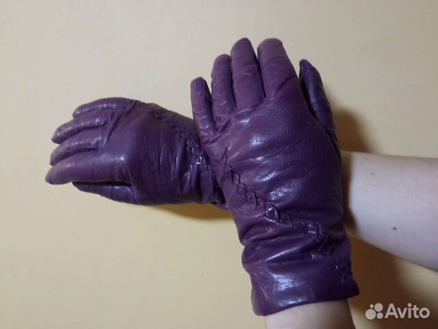Перчатки кожаные женские, цвет баклажан