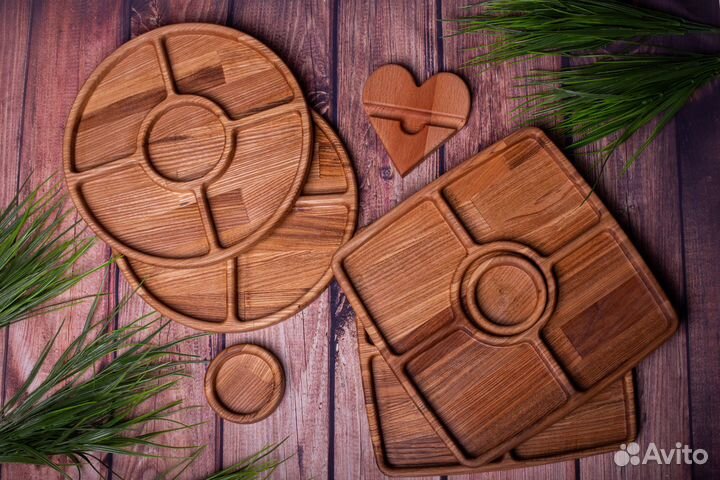 Менажница деревянная с соусницей