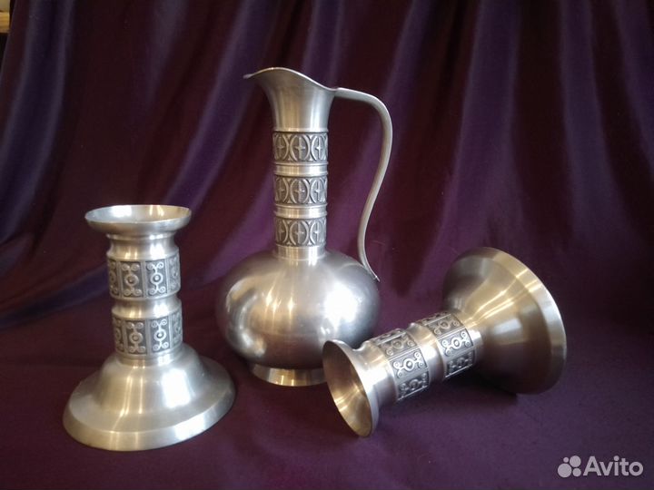 Кувшин, подсвечники/ олово, серебрение Норвегия
