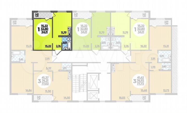 Квартира-студия, 34,1 м², 15/16 эт.