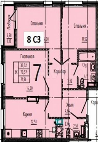 3-к. квартира, 72 м², 4/10 эт.
