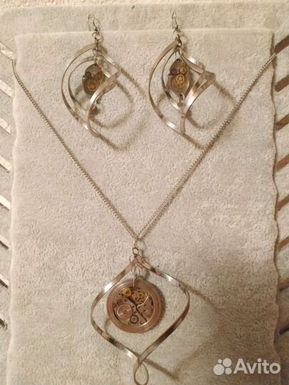 Серьги и кулон в стиле Steampunk