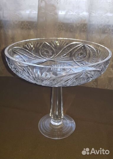 Большая хрустальная ваза на ножке СССР