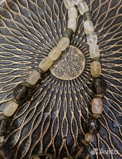 Бусы из цитрина и дымчатого кварца