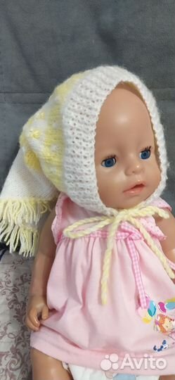 Шапка- косынуа вязаная на девочку6-12 мес