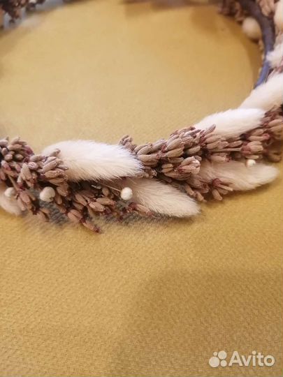 Венок из розовой лаванды с шелковой лентой