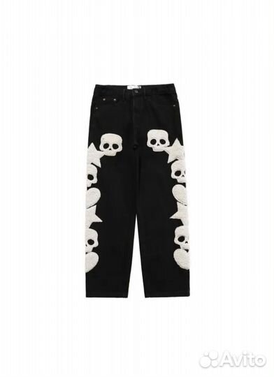 Джинсы с скелетами,Hip-hop,y2k штаны