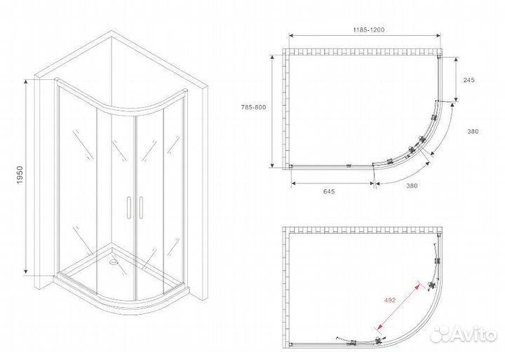 Душевой уголок Abber Schwarzer Diamant 80x120, 90x