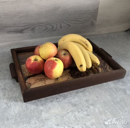 Поднос деревянный со специями. Стеклянное дно