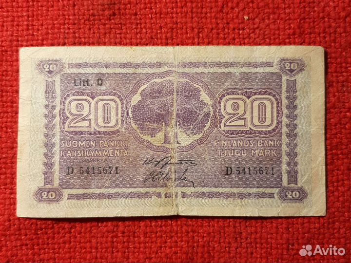 Банкнота / Финляндии 20 марок / 1939год/VF.LittD