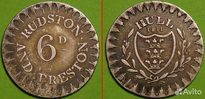 Великобритания Токен Город Халл 6 пенсов 1811 год