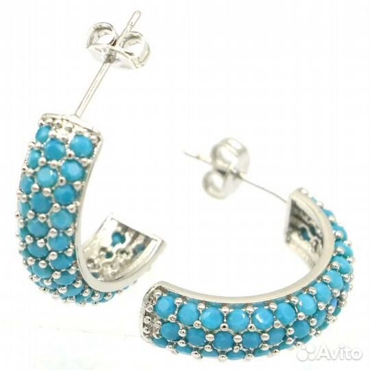 Серьги серебро сапфир, бирюза С438