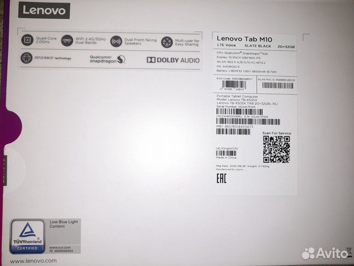 Планшет lenovo tab m10 sim/LTE