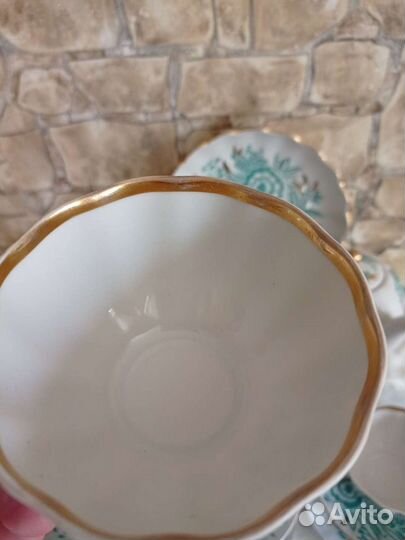 Чайный сервиз лфз зелёный гвоздика,ссср,предметно