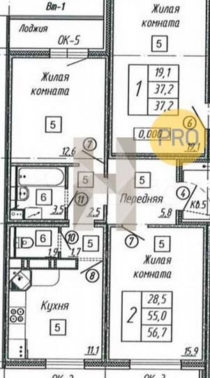 2-к. квартира, 56,7 м², 12/17 эт.
