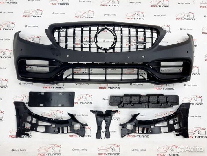 Бампер с решеткой C63 AMG C-Class W205 Рест Black
